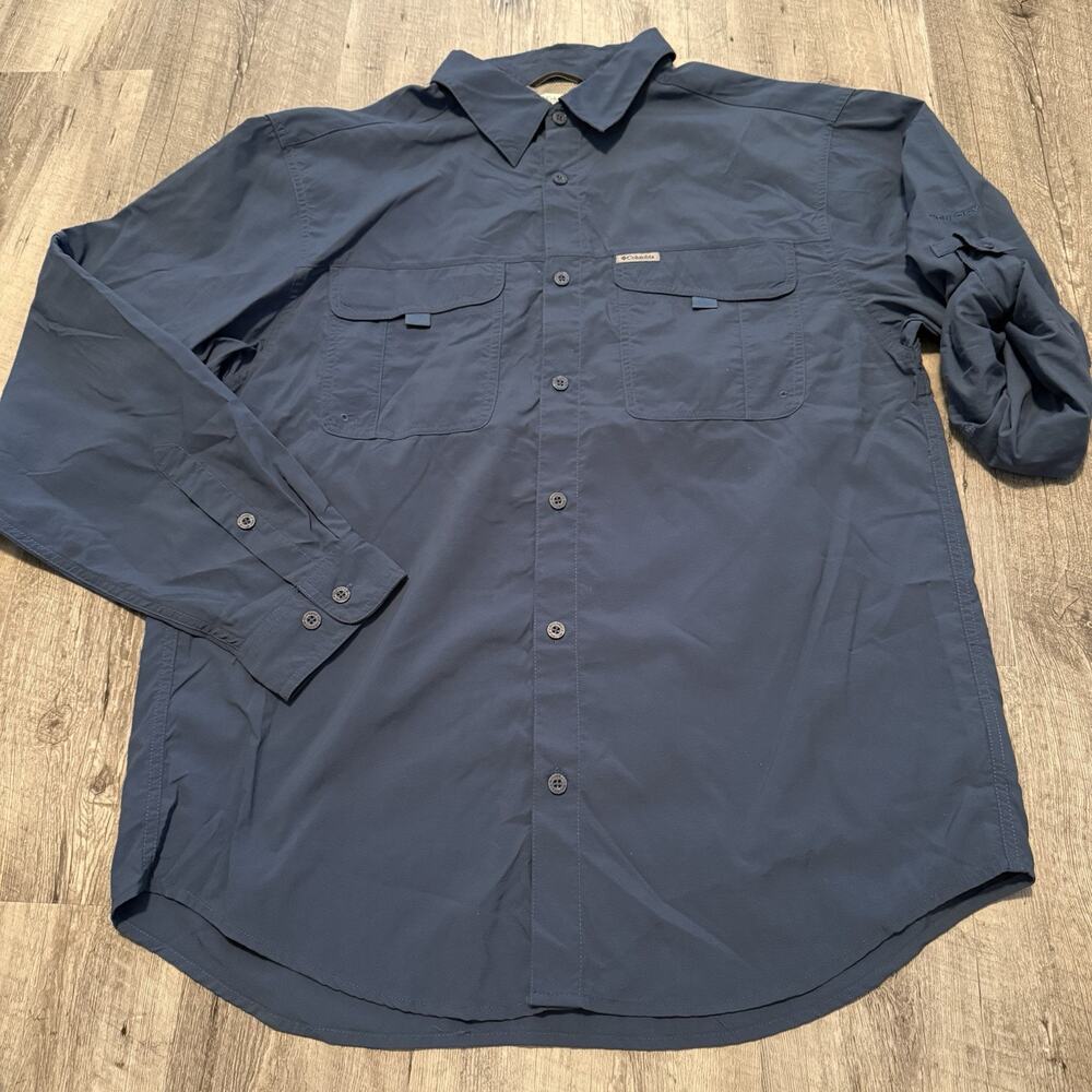 Columbia Titanium Omni-Dry Roll-Up Sleeve Fishing Shirt Mens XL Blue Hiking